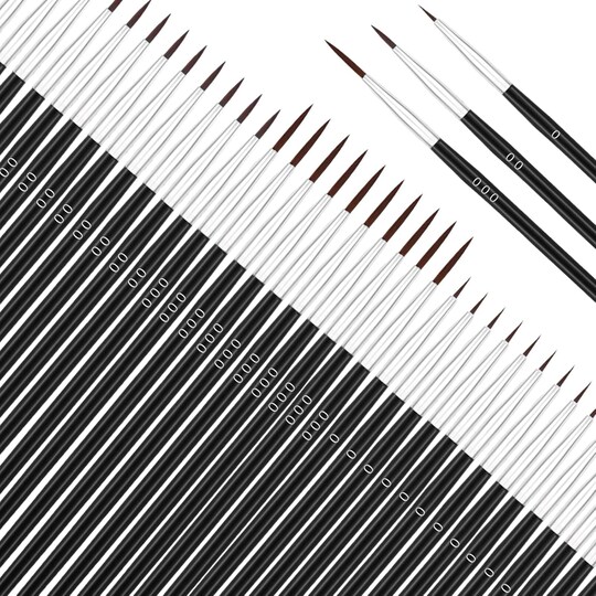 60Pcs Thin Detail Paint Brushes Fine Tip Paint Brushes Set with 3 Size #000#00#0 Liner brush for Miniature 40k Model Crafts Watercolor Acrylics Oil